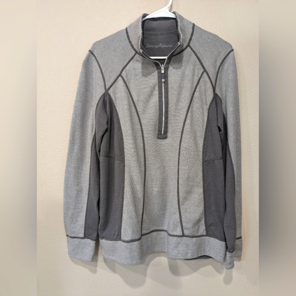 Tommy Bahama Women's Size L 1/4 Zip Pullover grey/Striped Reversible Pre- owned